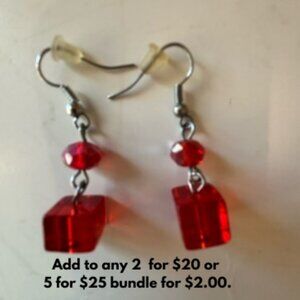 Red cube Dangle Earrings